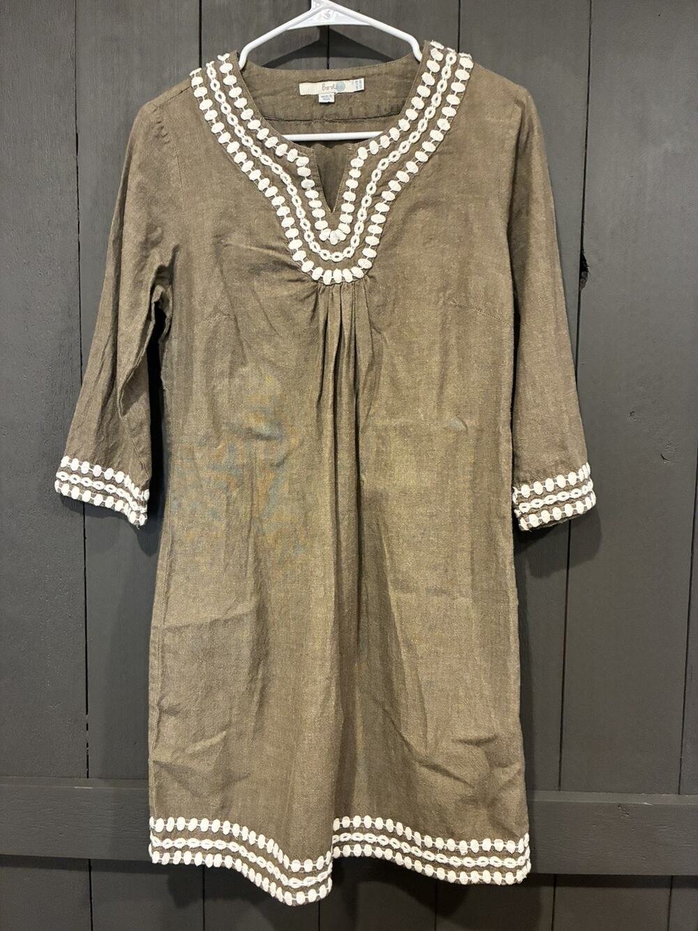 Boden Women's Dress with white embroidered trim Linen sz 8